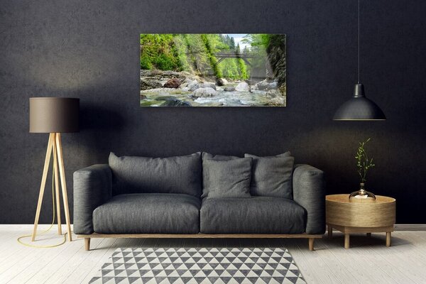 Quadro di vetro Ponte di legno nella foresta 100x50 cm 2 appendini