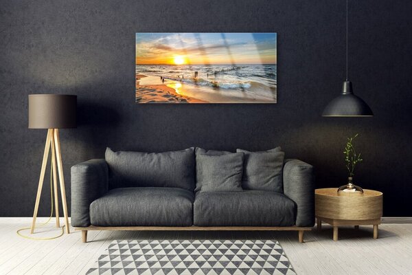 Quadro su vetro Spiaggia Mare Tramonto 100x50 cm 2 appendini