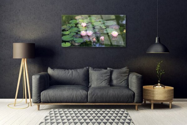Quadro vetro Laghetto naturale con ninfee 100x50 cm 2 appendini