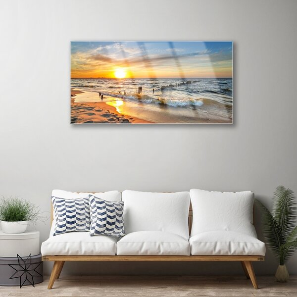 Quadro su vetro Spiaggia Mare Tramonto 100x50 cm 2 appendini