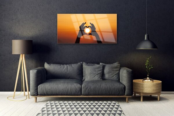 Quadro in vetro Mani Cuore Sole Amore 100x50 cm 2 appendini