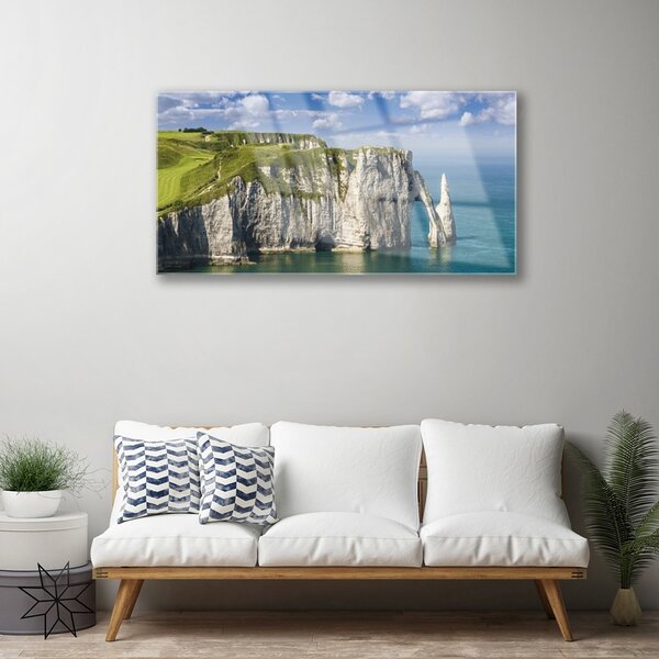 Quadro in vetro Scogliere Mare costiero 100x50 cm 2 appendini