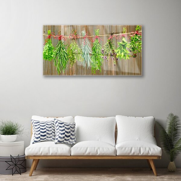 Quadro vetro Erbe secche Foglie di natura 100x50 cm 2 appendini