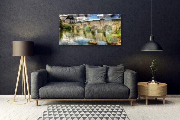 Quadro di vetro Architettura del fiume Bridge 100x50 cm 2 appendini