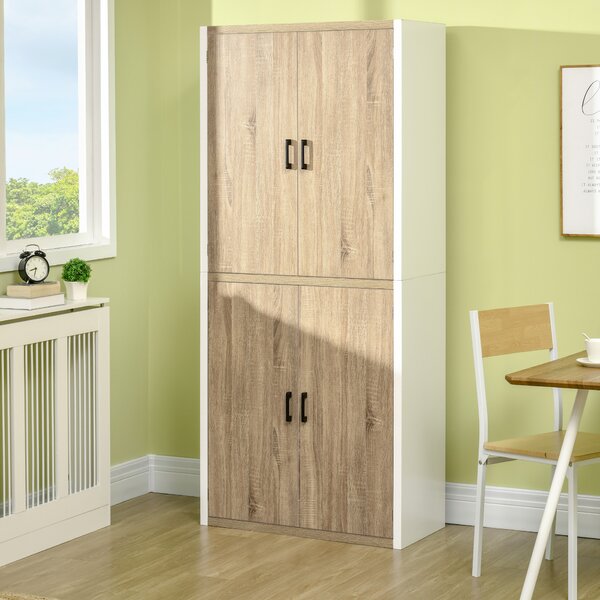 HOMCOM Dispensa Cucina in Legno MDF con 4 Ripiani Regolabili, 4 Porte e Dispositivo Antiribaltamento, 80x40x182cm, Color Legno e Bianco|Aosom