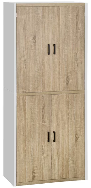 HOMCOM Dispensa Cucina in Legno MDF con 4 Ripiani Regolabili, 4 Porte e Dispositivo Antiribaltamento, 80x40x182cm, Color Legno e Bianco|Aosom