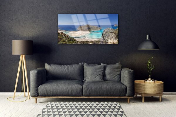 Quadro di vetro Isola Mare Spiaggia Montagne 100x50 cm 2 appendini
