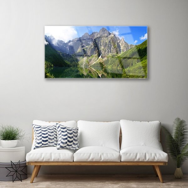 Quadro in vetro Monti Tatra Foresta di Morskie Oko 100x50 cm 2 appendini