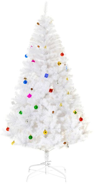 HOMCOM Albero di Natale Bianco 180cm con Addobbi e 930 Rami, Albero di Natale Artificiale in PVC