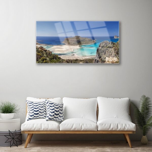 Quadro di vetro Isola Mare Spiaggia Montagne 100x50 cm 2 appendini