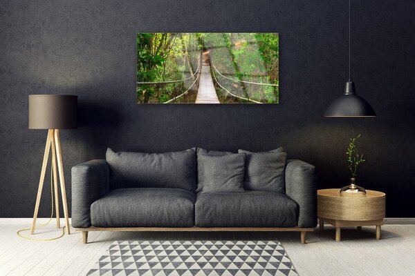 Quadro di vetro Ponte nella giungla della foresta pluviale 100x50 cm 2 appendini