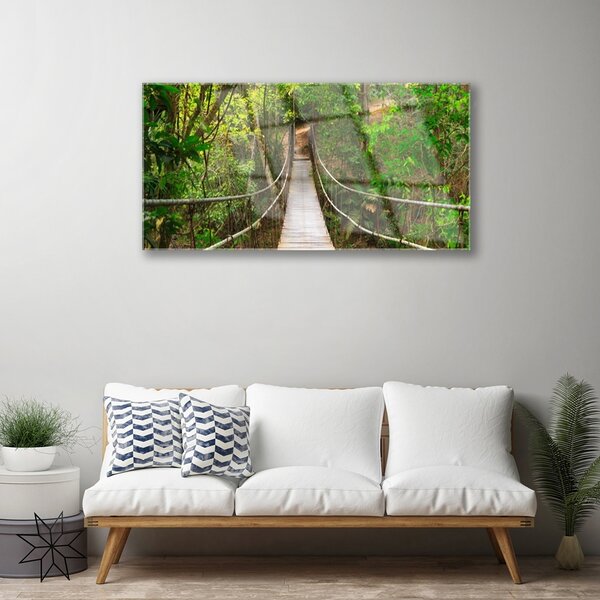 Quadro di vetro Ponte nella giungla della foresta pluviale 100x50 cm 2 appendini