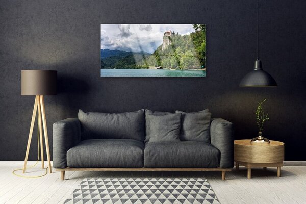 Quadro in vetro Castello in montagna Paesaggio forestale 100x50 cm 2 appendini