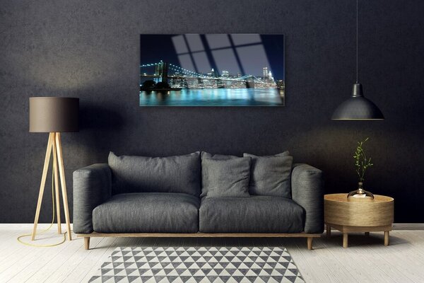 Quadro in vetro Notte dell'architettura a Bridge City 100x50 cm 2 appendini