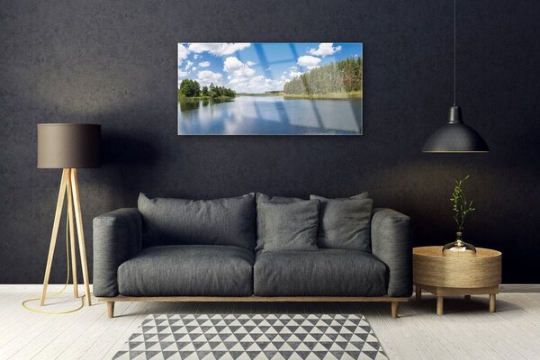 Quadro in vetro Paesaggio della Foresta del Lago 100x50 cm 2 appendini