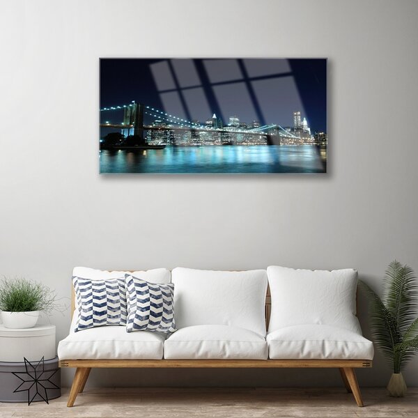 Quadro in vetro Notte dell'architettura a Bridge City 100x50 cm 2 appendini