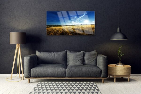 Quadro su vetro Campo di grano Sole Paesaggio 100x50 cm 2 appendini