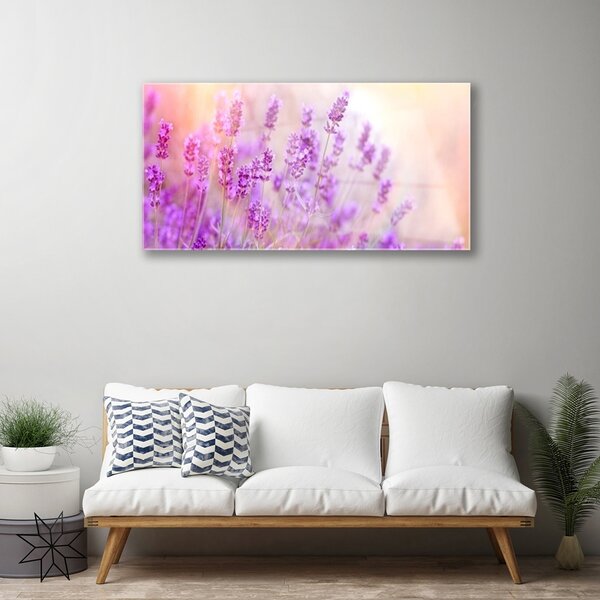 Quadro in vetro Girasoli del campo di lavanda 100x50 cm 2 appendini