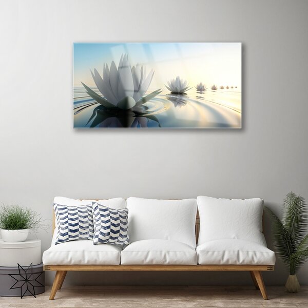 Quadro in vetro Ninfee Fiori di stagno 100x50 cm 2 appendini