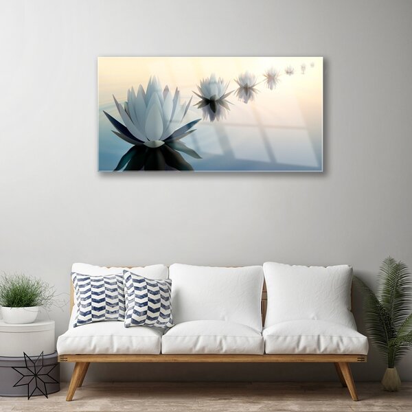 Quadro vetro Ninfee Fungo bianco 100x50 cm 2 appendini