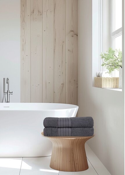 Set di 2 asciugamani in spugna di cotone antracite 70x140 cm - Good Morning