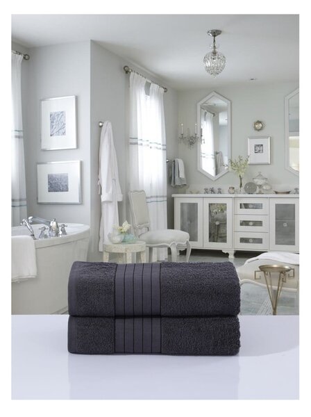 Set di 2 asciugamani in spugna di cotone antracite 70x140 cm - Good Morning