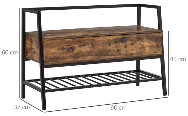 HOMCOM scarpiera salvaspazio in Stile Industriale con Vano, Panca in Legno e Metallo, Marrone Rustico, 90x37x60cm| Aosom Italy
