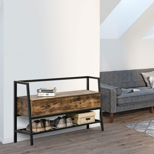 HOMCOM scarpiera salvaspazio in Stile Industriale con Vano, Panca in Legno e Metallo, Marrone Rustico, 90x37x60cm| Aosom Italy