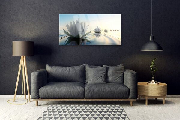 Quadro in vetro Ninfee Fiori di stagno 100x50 cm 2 appendini