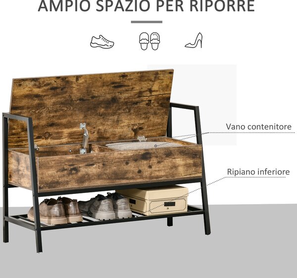 HOMCOM scarpiera salvaspazio in Stile Industriale con Vano, Panca in Legno e Metallo, Marrone Rustico, 90x37x60cm| Aosom Italy