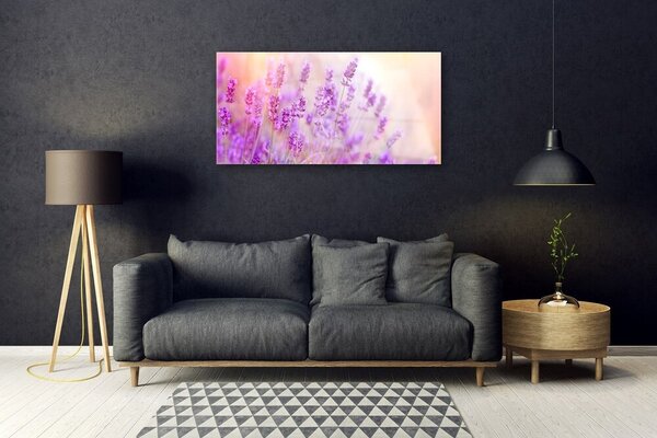 Quadro in vetro Girasoli del campo di lavanda 100x50 cm 2 appendini