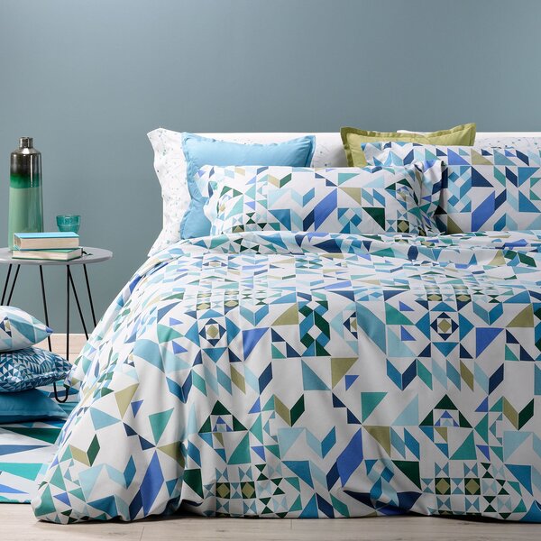 Copripiumino Con Federe In Cotone Geo Matrimoniale Caleffi Moderno Blu Caleffi