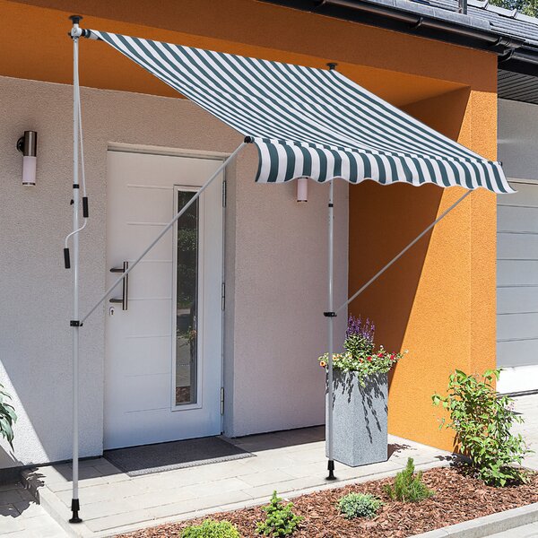 Outsunny Tenda da Sole a Rullo con Manovella da Esterno, Altezza e Angolazione Regolabile per Giardino e Esterno, 2x1.5m, Verde e Bianco | Aosom Italy