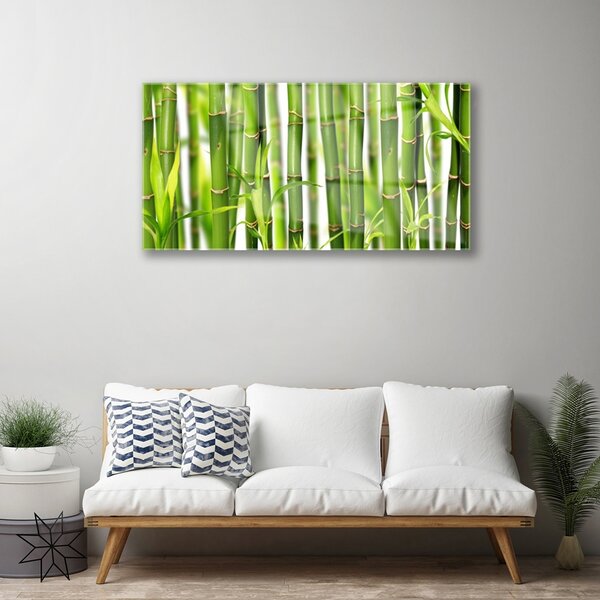 Quadro in vetro Steli di foglie di bambù Bambù 100x50 cm 2 appendini