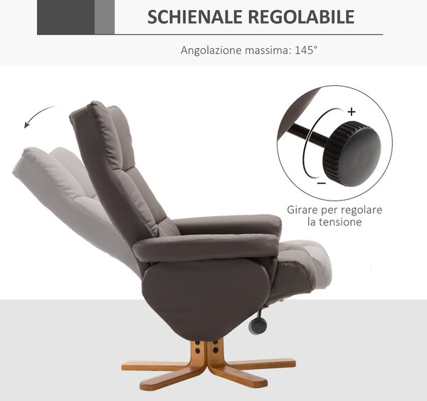 Homcom poltrona con poggiapiedi sedie ergonomica poltrona girevole Imbottita Comoda Ergonomica Morbida con Poggiapiedi, Reclinazione Manuale, Nero