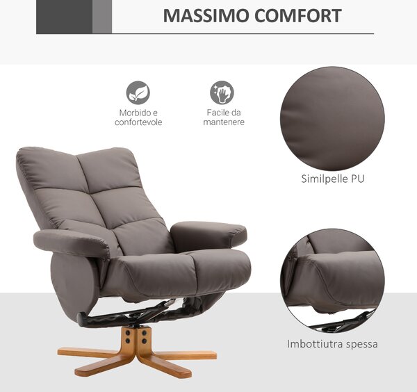 Homcom poltrona con poggiapiedi sedie ergonomica poltrona girevole Imbottita Comoda Ergonomica Morbida con Poggiapiedi, Reclinazione Manuale, Nero