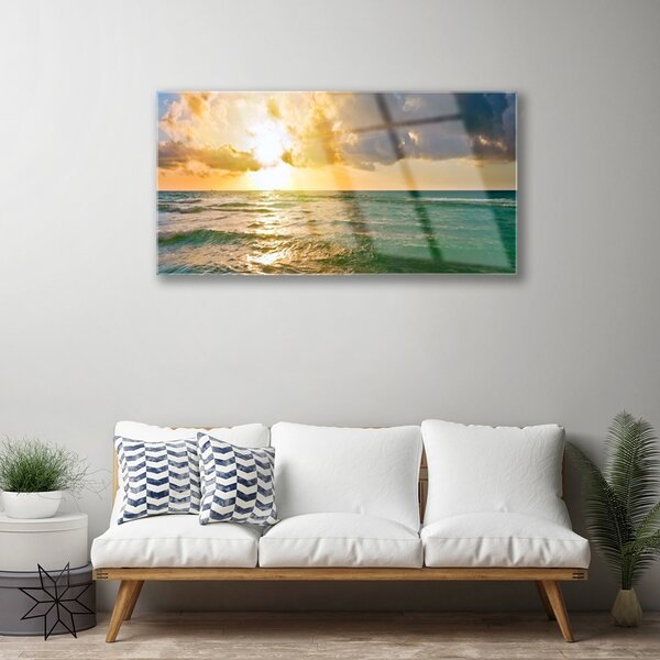 Quadro vetro Tramonto sul mare 100x50 cm 2 appendini