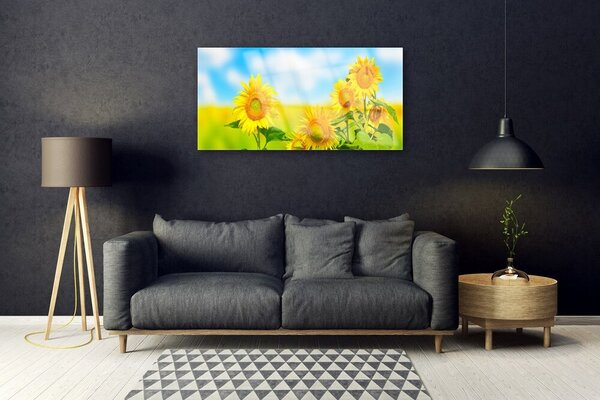 Quadro su vetro Girasole Fiori della natura 100x50 cm 2 appendini