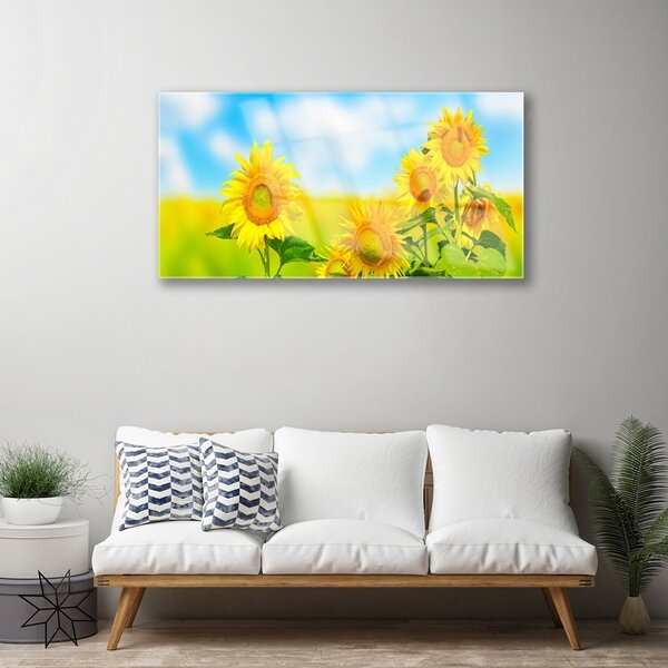 Quadro su vetro Girasole Fiori della natura 100x50 cm 2 appendini