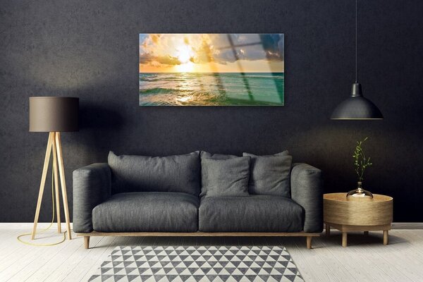 Quadro vetro Tramonto sul mare 100x50 cm 2 appendini