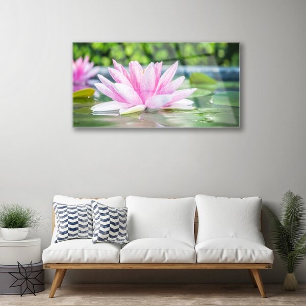 Quadro in vetro Laghetto naturale con ninfee 100x50 cm 2 appendini
