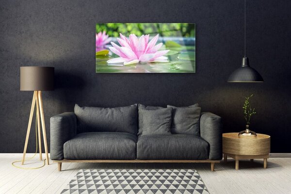 Quadro in vetro Laghetto naturale con ninfee 100x50 cm 2 appendini
