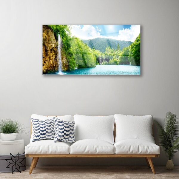Quadro su vetro Montagne Foresta Lago Natura 100x50 cm 2 appendini