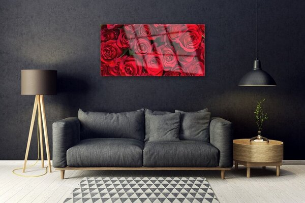 Quadro in vetro Rose rosse Fiori di natura 100x50 cm 2 appendini
