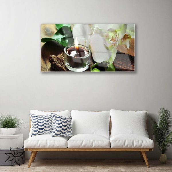 Quadro vetro Candela termale Orchid 100x50 cm 2 appendini