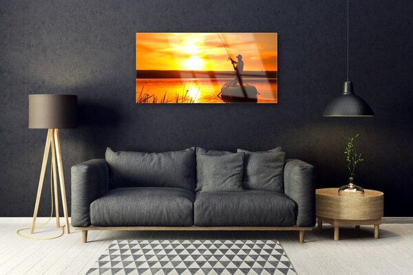 Quadro vetro Pescatore Lago Ovest 100x50 cm 2 appendini