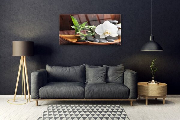 Quadro su vetro Bambù Zen Orchidea bianca 100x50 cm 2 appendini