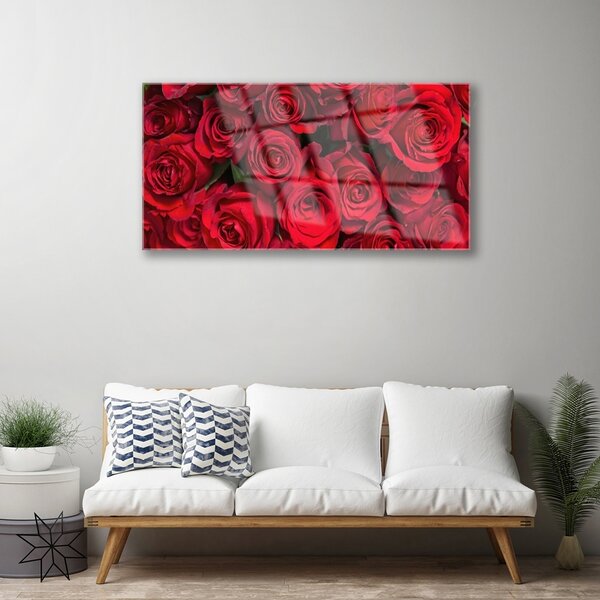 Quadro in vetro Rose rosse Fiori di natura 100x50 cm 2 appendini