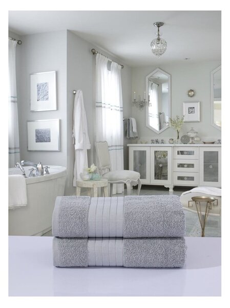 Set di 2 asciugamani in spugna di cotone grigio chiaro 70x140 cm - Good Morning