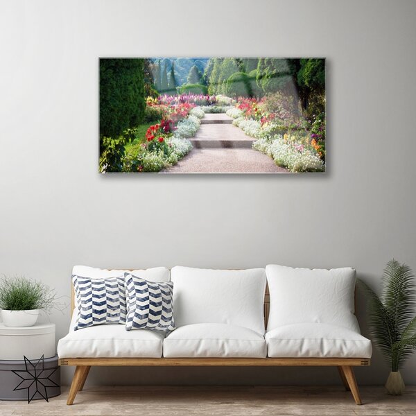 Quadro in vetro Parco Fiori Scale Giardino 100x50 cm 2 appendini